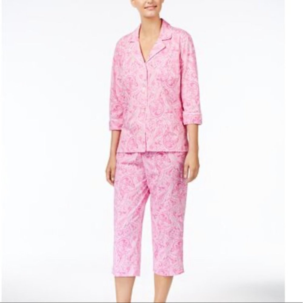 Ralph Lauren Pink White Paisley Like New Flannel Pajama Set